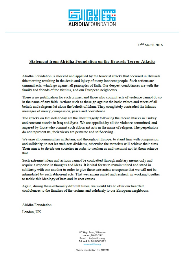 foundation statement on brussels attack